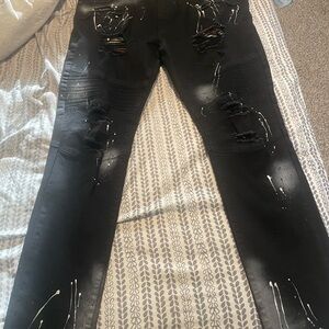 Men's Slim Black Distressed Jeans